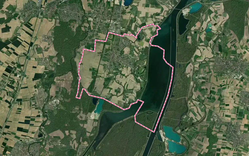 Vue satellite de Plobsheim avec ses contours administratifs
