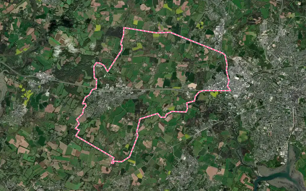 Vue satellite de Ploeren avec ses contours administratifs