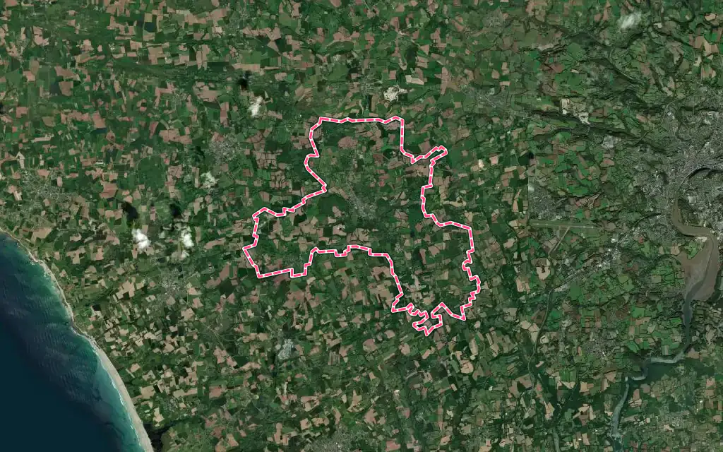 Vue satellite de Plogastel-Saint-Germain avec ses contours administratifs