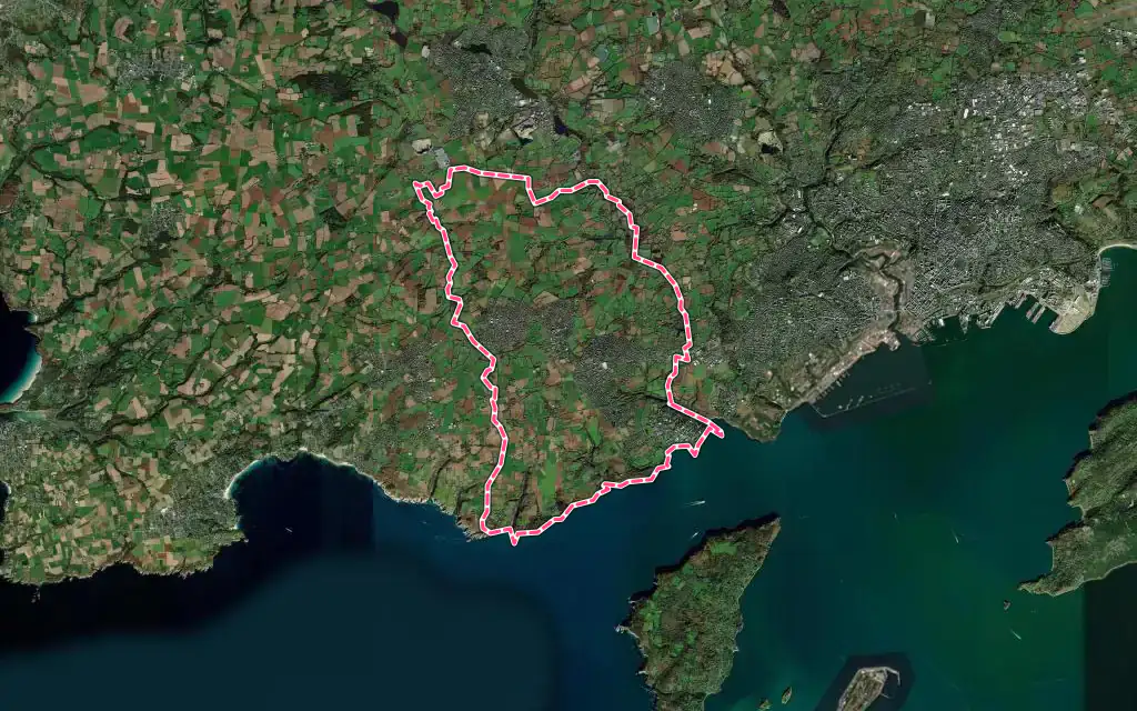 Vue satellite de Plouzané avec ses contours administratifs