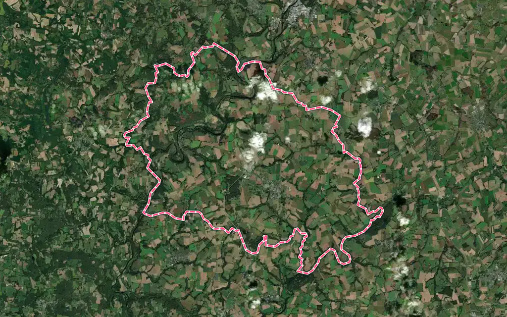 Vue satellite de Pluméliau-Bieuzy avec ses contours administratifs