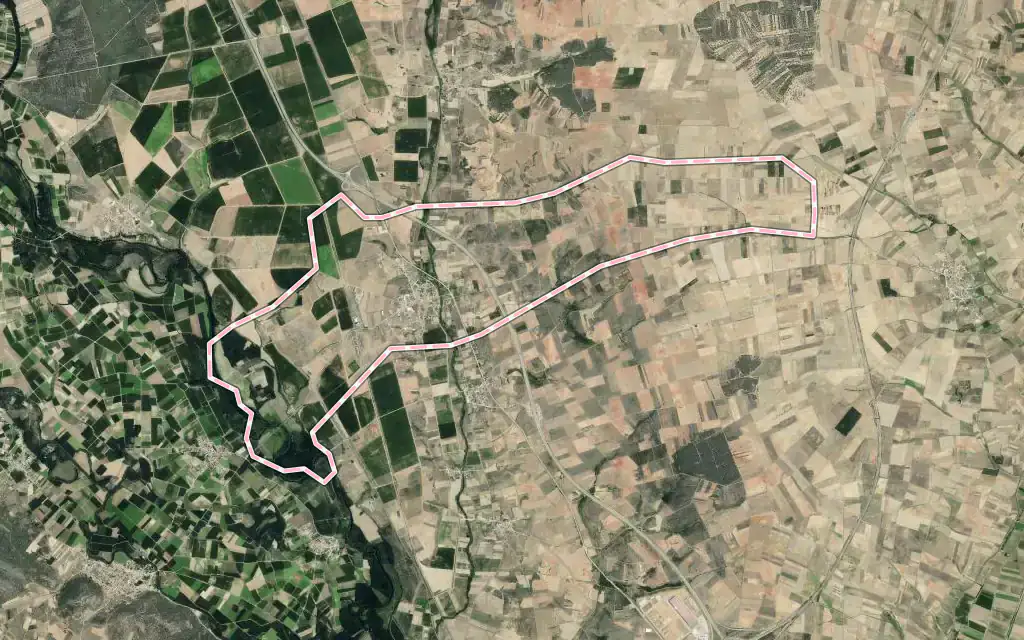 Vista satélite de Pobladura del Valle con su contorno administrativo