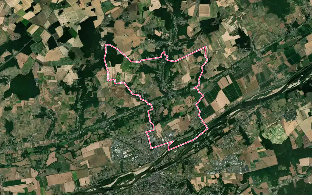 Vue satellite de Pocé-sur-Cisse avec ses contours administratifs
