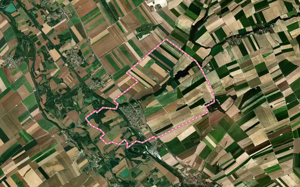 Vue satellite de Pogny avec ses contours administratifs