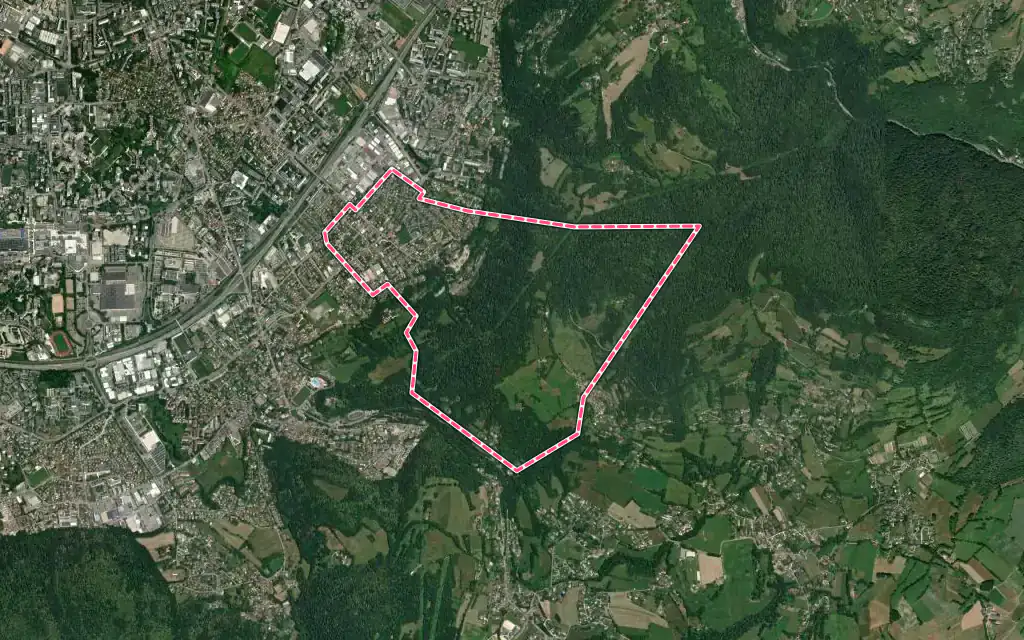 Vue satellite de Poisat avec ses contours administratifs