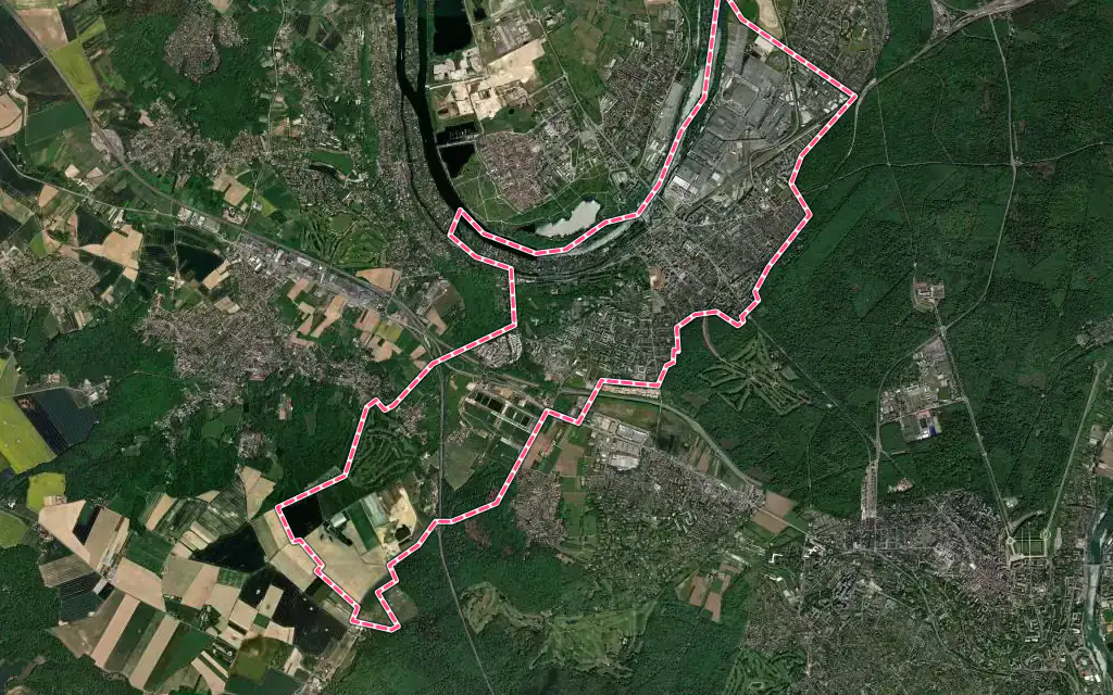 Vue satellite de Poissy avec ses contours administratifs