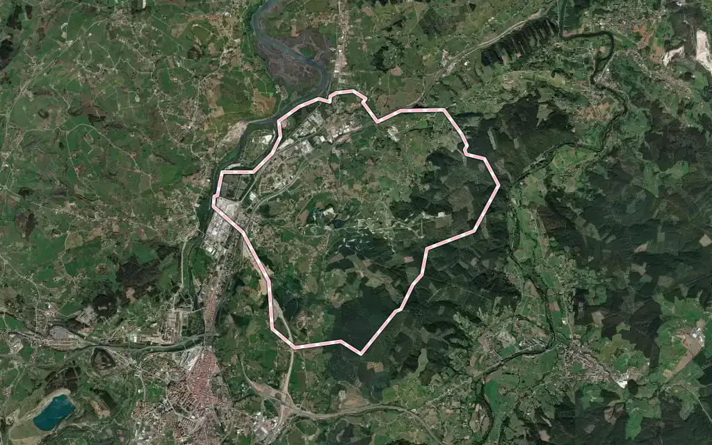 Vista satélite de Polanco con su contorno administrativo