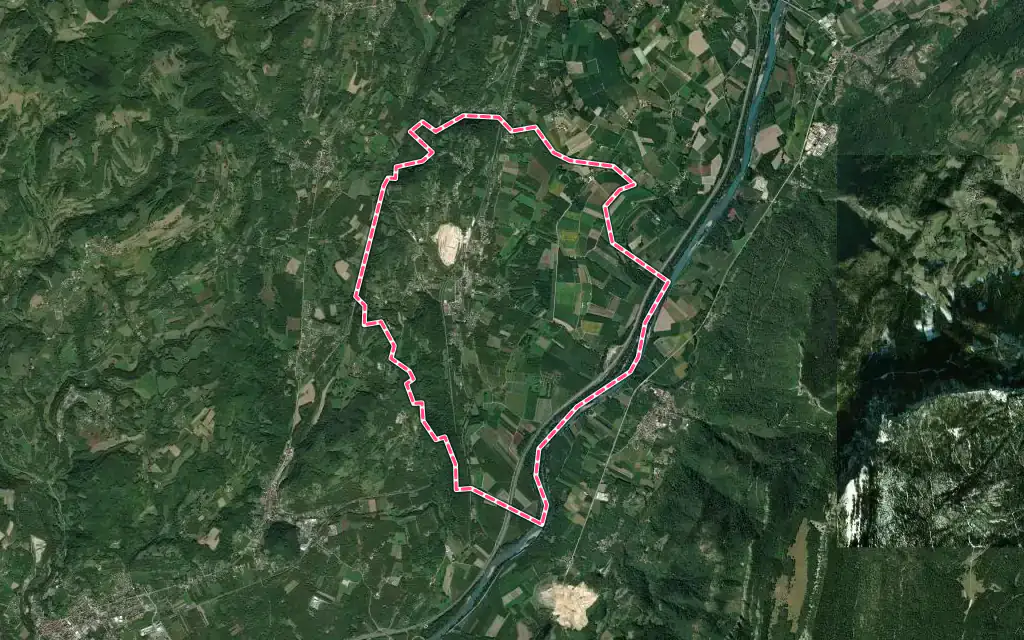 Vue satellite de Poliénas avec ses contours administratifs