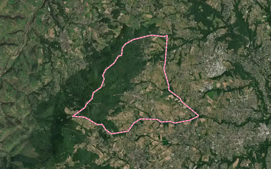 Vue satellite de Pollionnay avec ses contours administratifs
