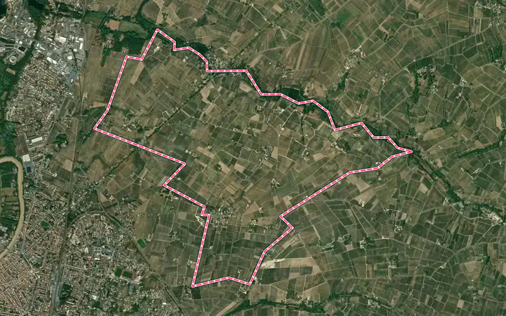 Vue satellite de Pomerol avec ses contours administratifs