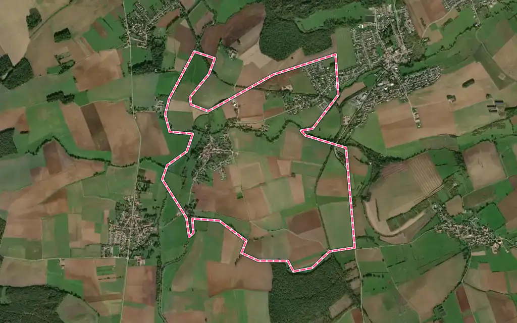 Vue satellite de Pommérieux avec ses contours administratifs