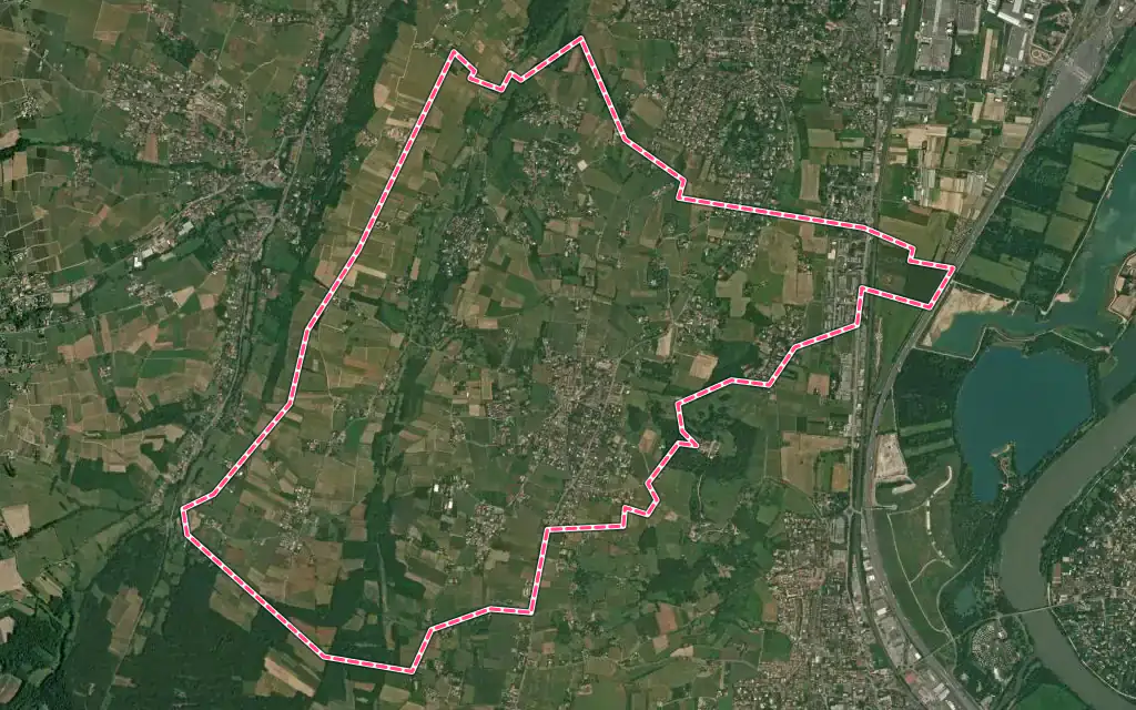 Vue satellite de Pommiers avec ses contours administratifs