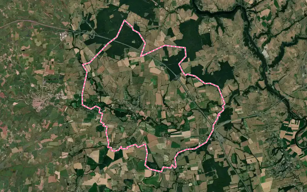 Vue satellite de Pommiers-en-Forez avec ses contours administratifs