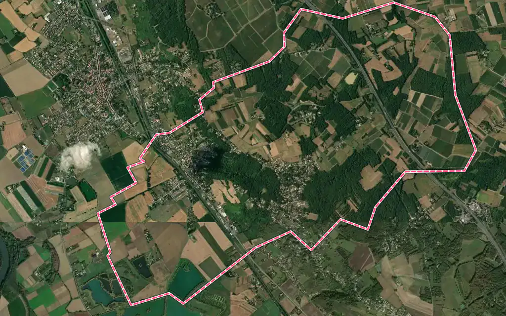 Vue satellite de Pompignan avec ses contours administratifs