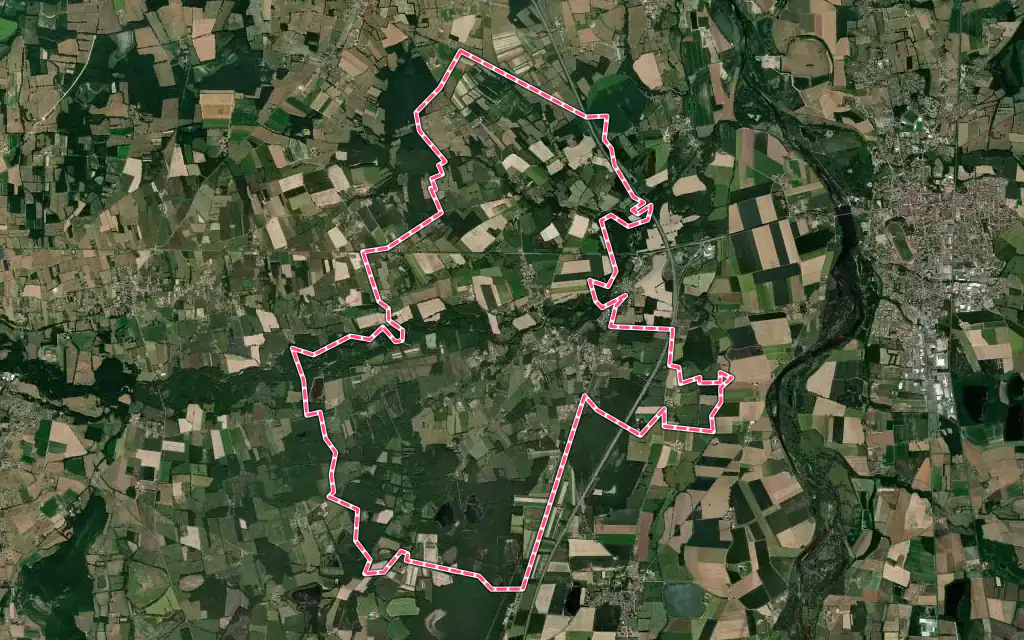 Vue satellite de Poncins avec ses contours administratifs