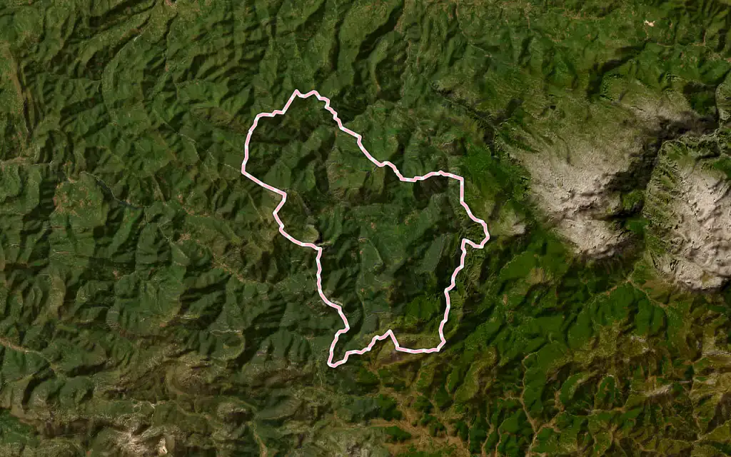 Vista satélite de Ponga con su contorno administrativo