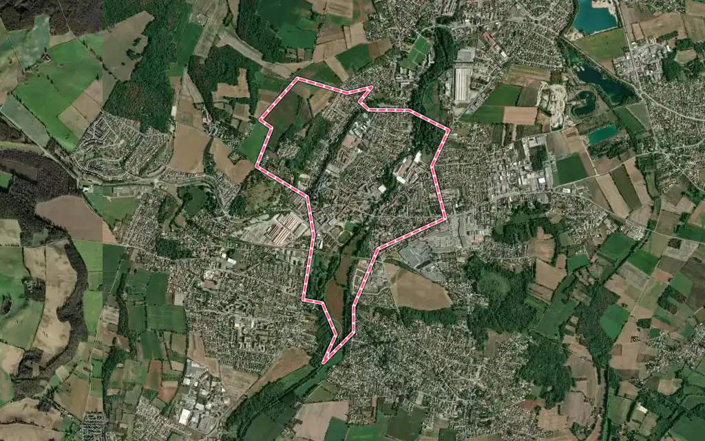 Vue satellite de Pont-de-Chéruy avec ses contours administratifs