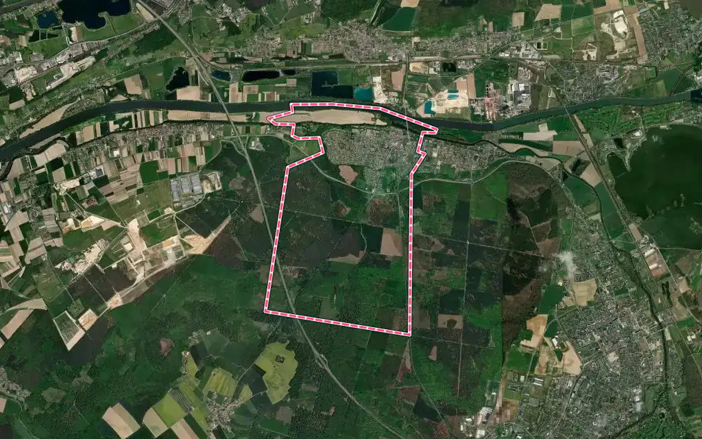 Vue satellite de Pont-de-l'Arche avec ses contours administratifs