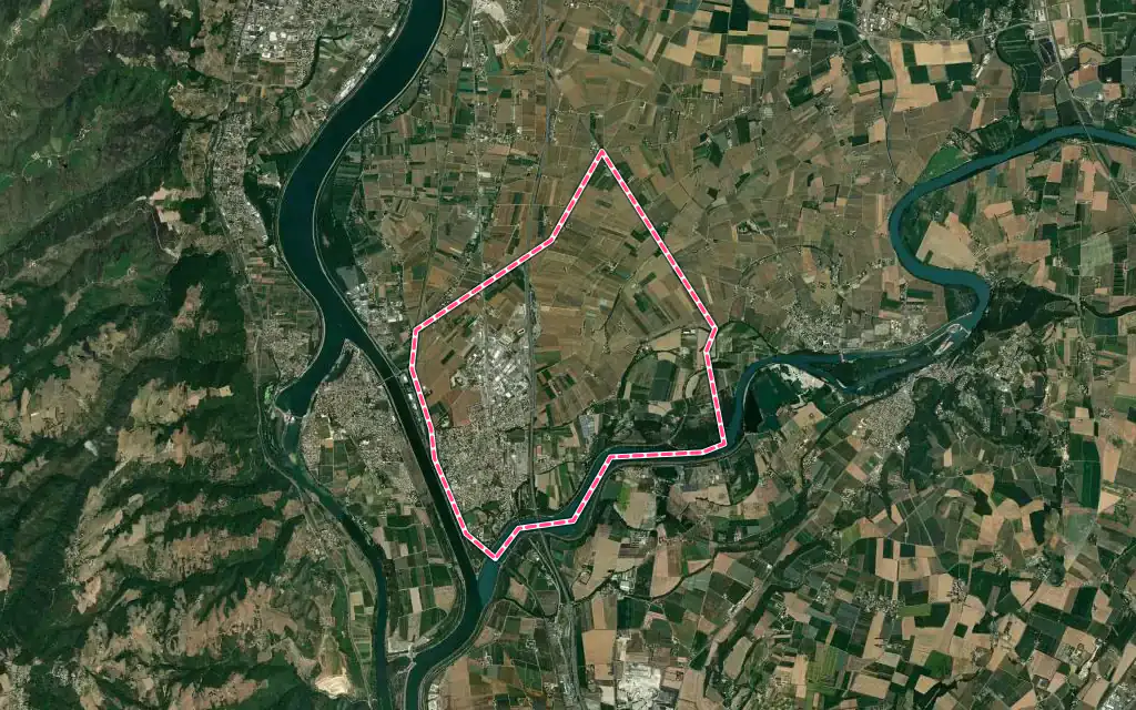 Vue satellite de Pont-de-l'Isère avec ses contours administratifs
