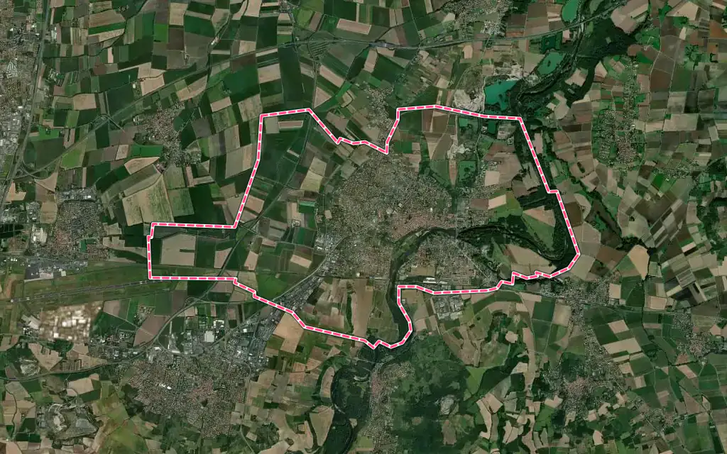 Vue satellite de Pont-du-Château avec ses contours administratifs