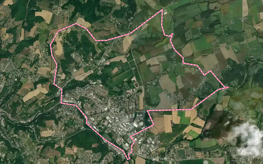 Vue satellite de Pont-Évêque avec ses contours administratifs