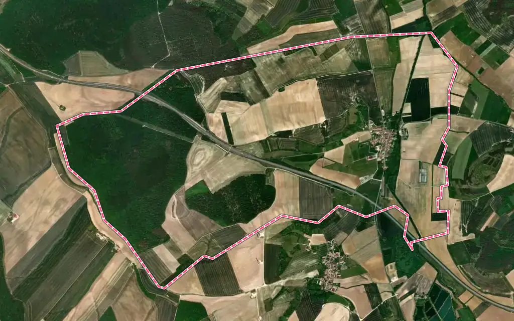 Vue satellite de Pont-la-Ville avec ses contours administratifs