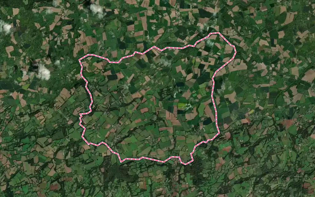 Vue satellite de Pont-Melvez avec ses contours administratifs