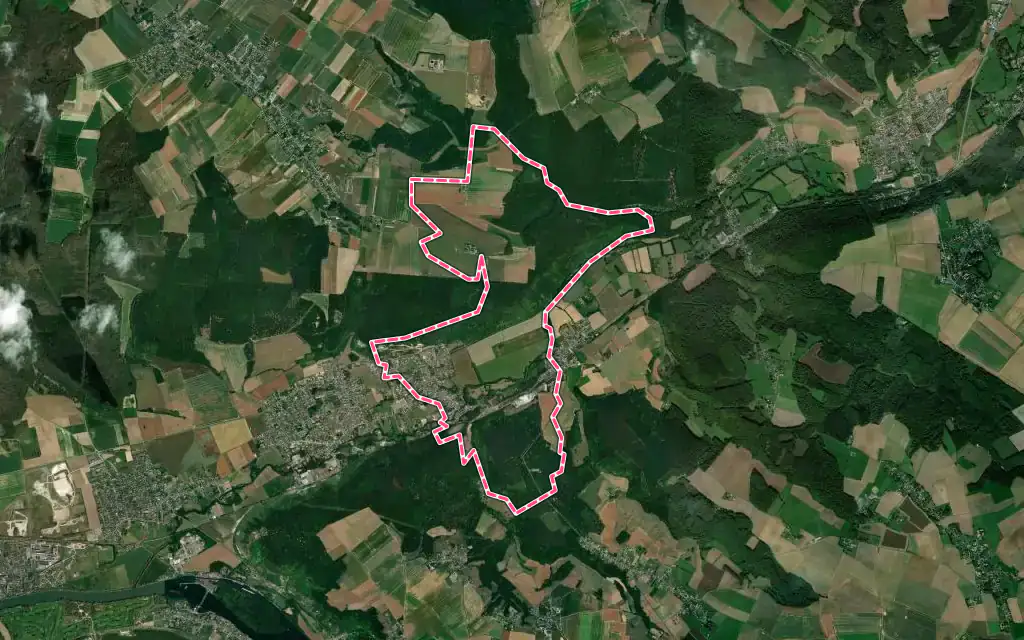 Vue satellite de Pont-Saint-Pierre avec ses contours administratifs