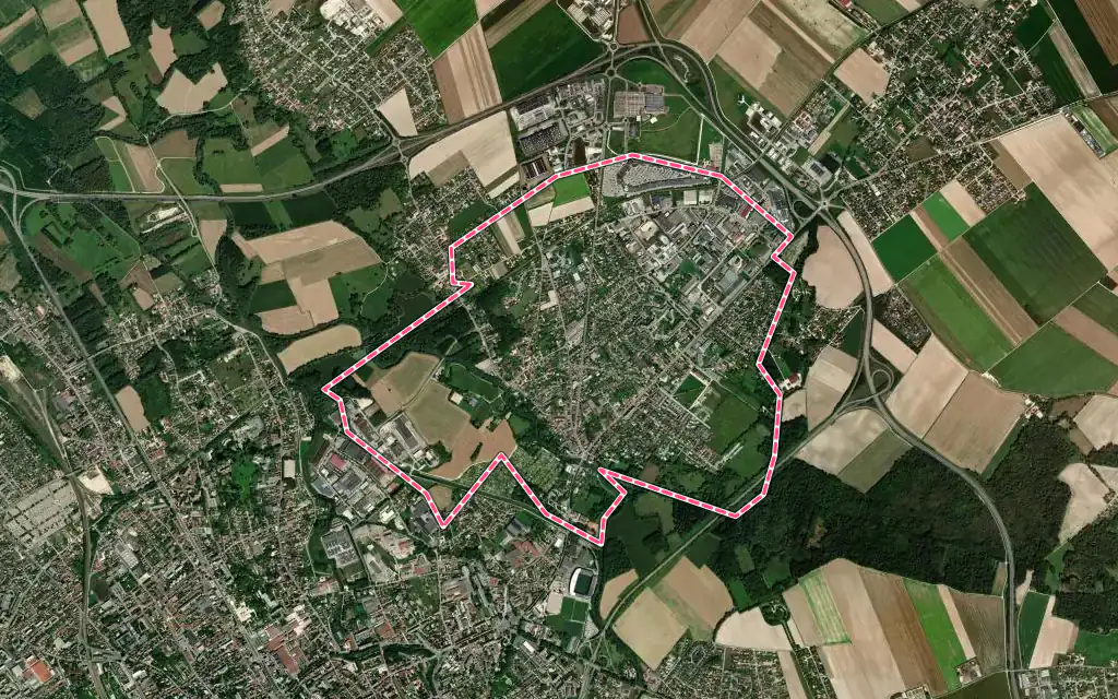 Vue satellite de Pont-Sainte-Marie avec ses contours administratifs