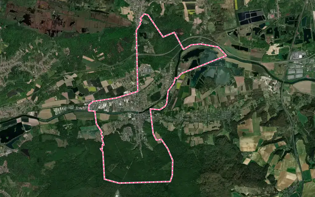 Vue satellite de Pont-Sainte-Maxence avec ses contours administratifs