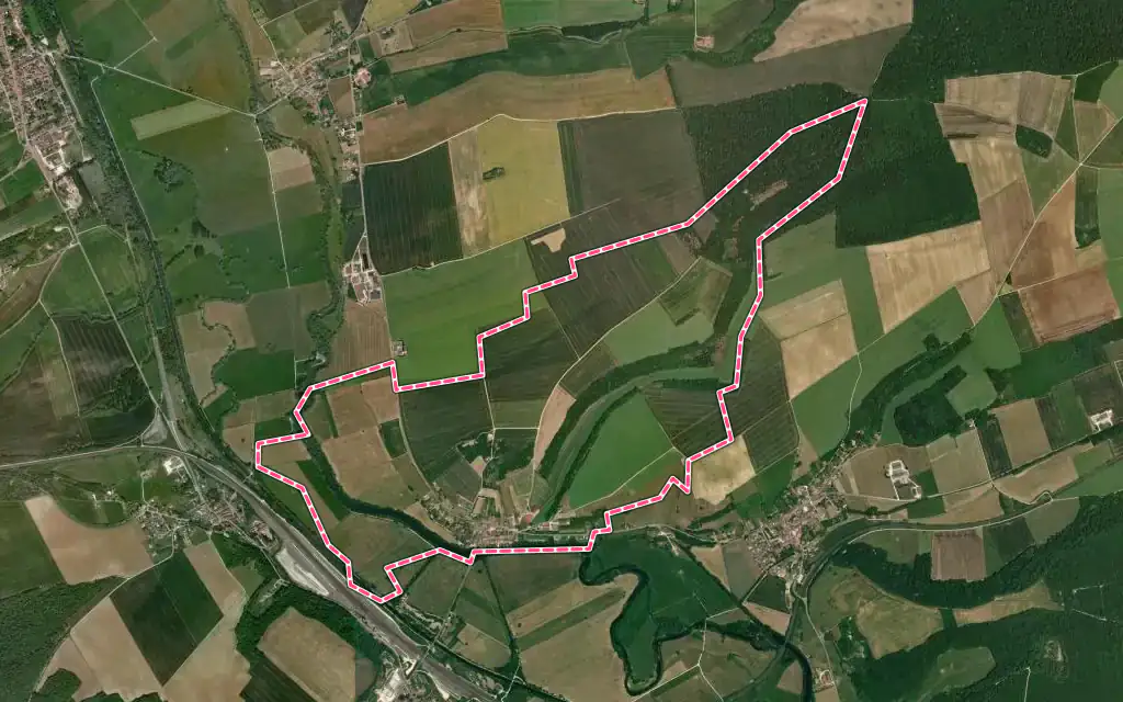 Vue satellite de Pont-sur-Meuse avec ses contours administratifs