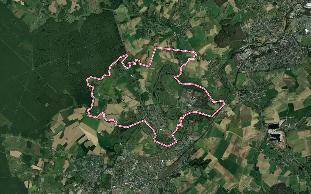 Vue satellite de Pont-sur-Sambre avec ses contours administratifs