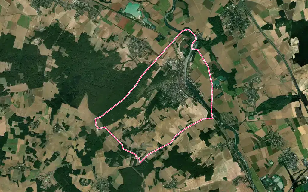 Vue satellite de Pont-sur-Yonne avec ses contours administratifs