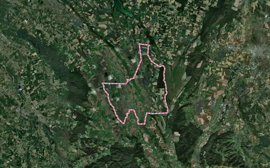Vue satellite de Pontacq avec ses contours administratifs