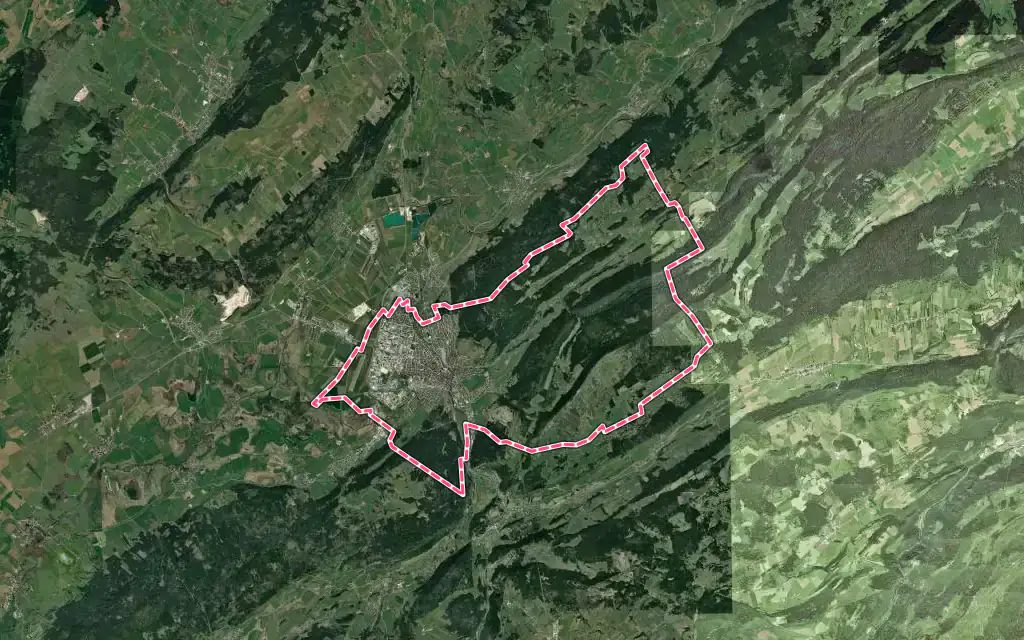 Vue satellite de Pontarlier avec ses contours administratifs