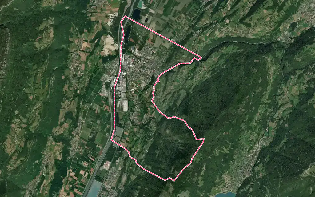 Vue satellite de Pontcharra avec ses contours administratifs