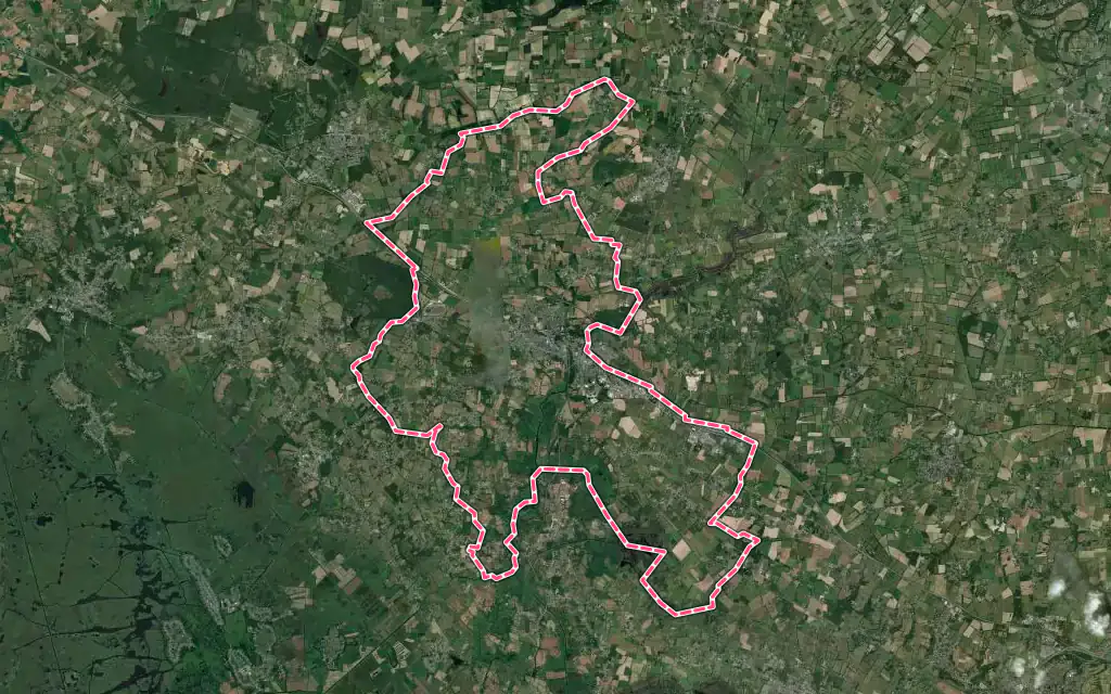 Vue satellite de Pontchâteau avec ses contours administratifs
