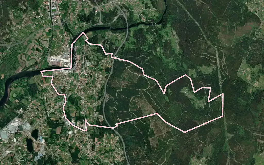 Vista satélite de Pontecesures con su contorno administrativo
