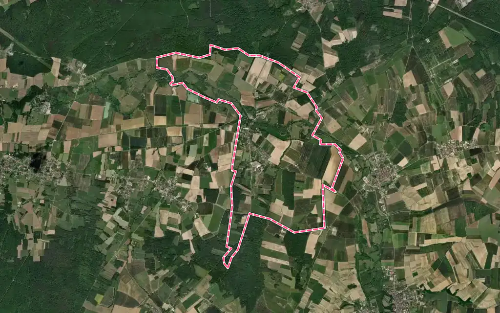 Vue satellite de Pontigny avec ses contours administratifs