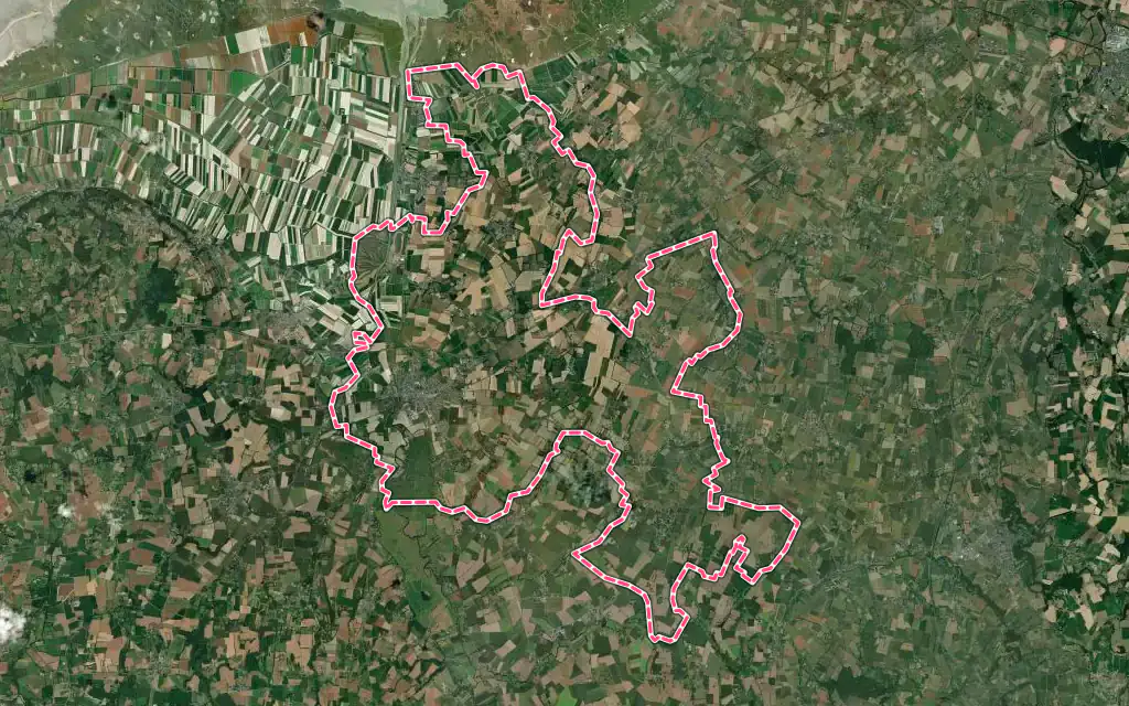 Vue satellite de Pontorson avec ses contours administratifs