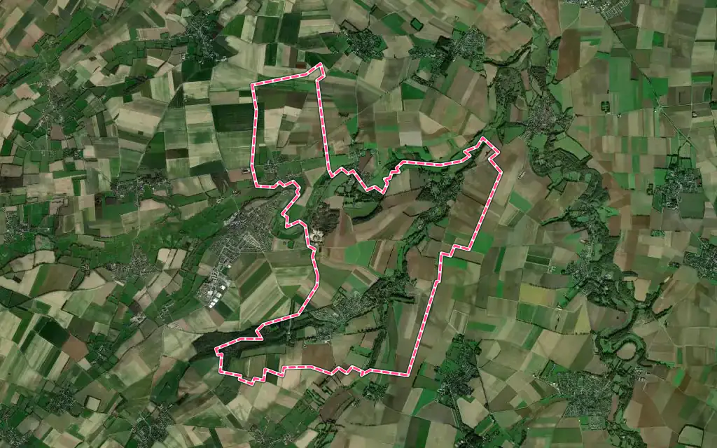 Vue satellite de Ponts sur Seulles avec ses contours administratifs