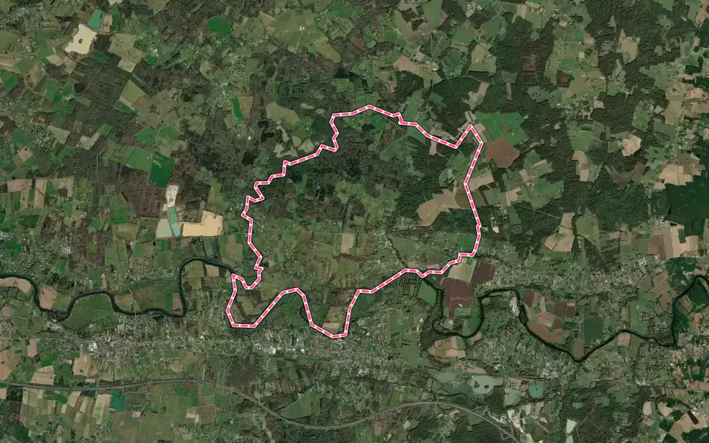 Vue satellite de Porchères avec ses contours administratifs