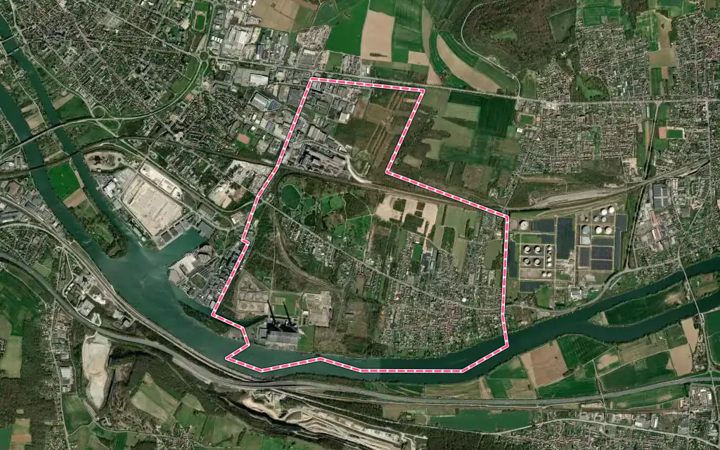Vue satellite de Porcheville avec ses contours administratifs