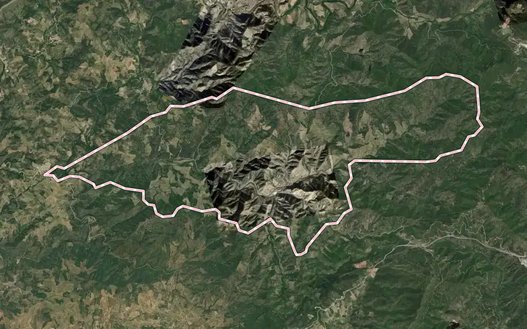 Vista satélite de Porrera con su contorno administrativo