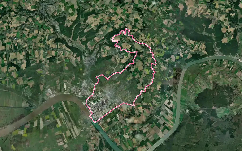Vue satellite de Port-Jérôme-sur-Seine avec ses contours administratifs
