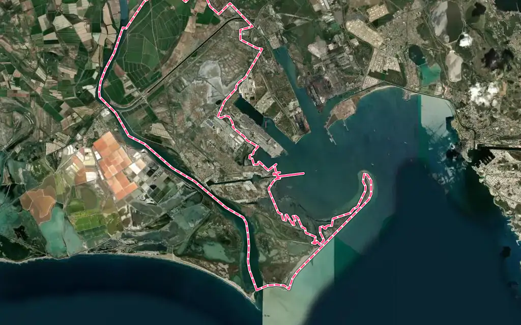 Vue satellite de Port-Saint-Louis-du-Rhône avec ses contours administratifs