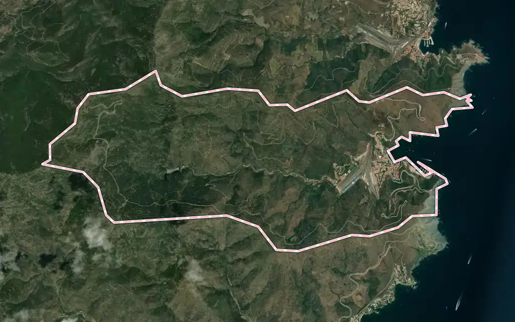 Vista satélite de Portbou con su contorno administrativo