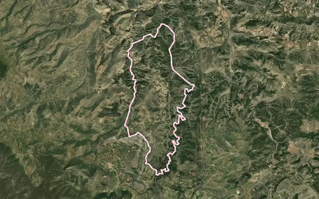 Vista satélite de Portell de Morella con su contorno administrativo