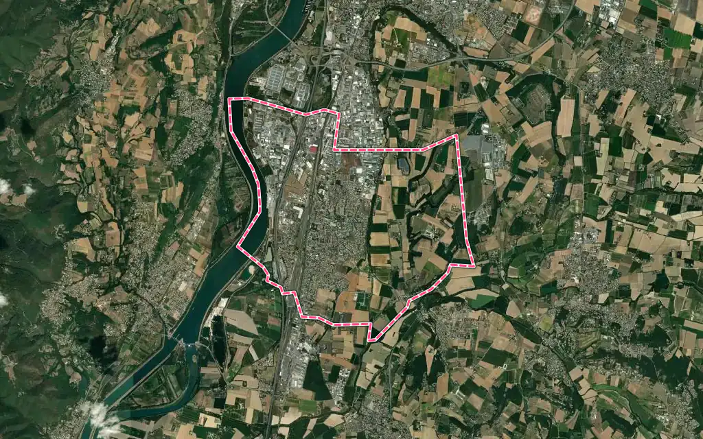 Vue satellite de Portes-lès-Valence avec ses contours administratifs