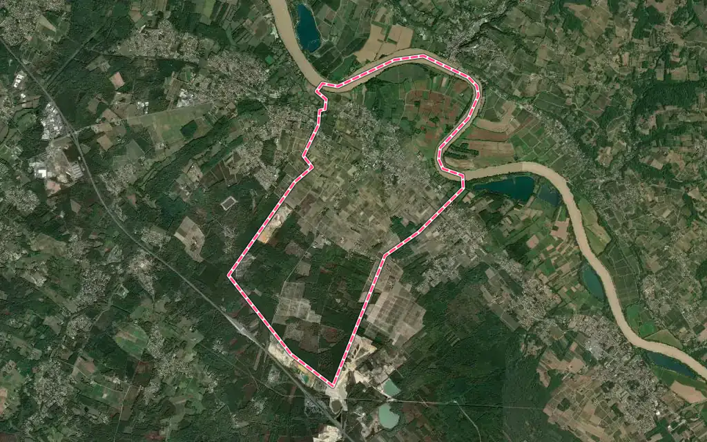 Vue satellite de Portets avec ses contours administratifs